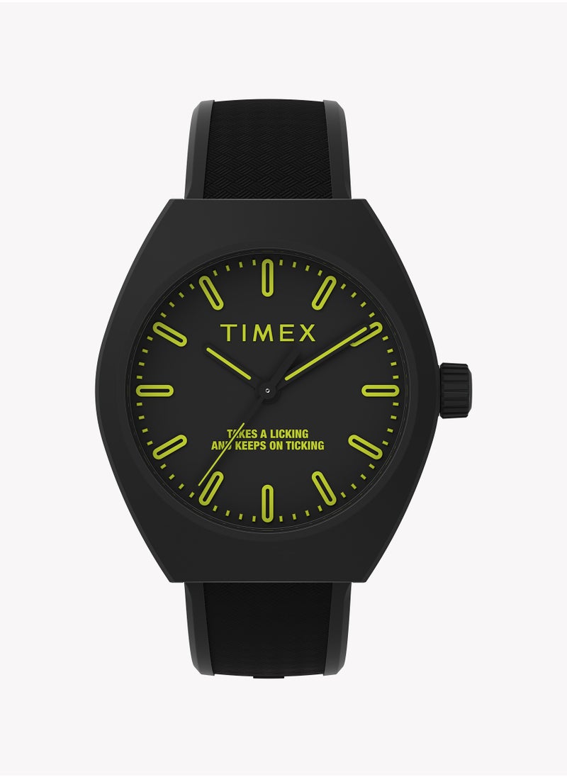 تيميكس ساعة Timex للجنسين 40 مم من السيراميك البيئي باللون الأسود مع حزام Bio-TPU أسود ولمسات صفراء TW2W42400 للجنسين  - Image 1