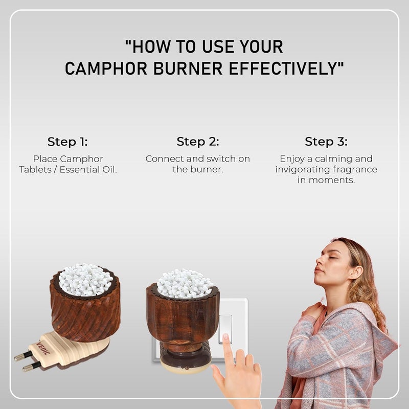 Vedic Kapoor Dani Electrical Camphor Kapoor Burner Holder Essential Oil Fragrance Electric Wooden Kapoor Dani for Home & Office(Design Color May Vary, Pack of 1) - Image 3