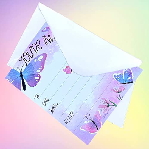 QualityVibe 25 Butterfly Invitations With Envelopes, Fill In Style You're Invited, Baby Showers, Bridal Showers & Outdoor Spring Parties. Thick & Non Coated Cardstock For Use With Any Pen. - Image 2