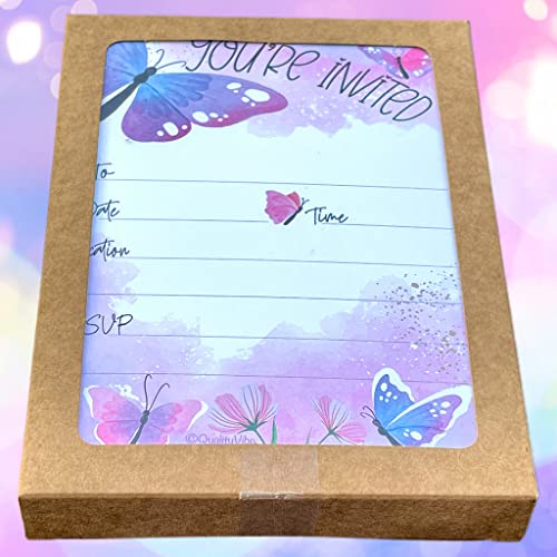 QualityVibe 25 Butterfly Invitations With Envelopes, Fill In Style You're Invited, Baby Showers, Bridal Showers & Outdoor Spring Parties. Thick & Non Coated Cardstock For Use With Any Pen. - Image 3