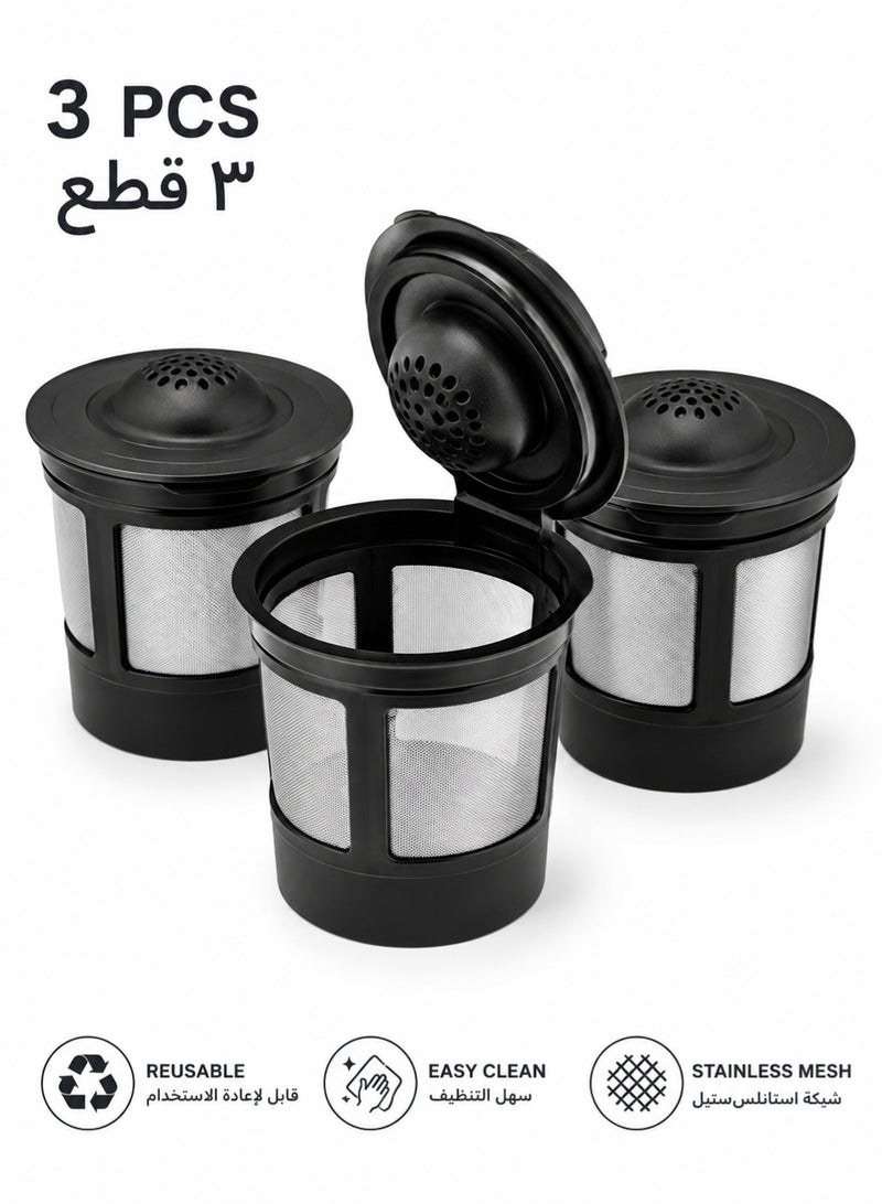 L-duck 3PCS Reusable K-Cup Coffee Filters with Small Spoon – Refillable Stainless Steel Mesh Coffee Pods Compatible with Selected Keurig 1.0 Coffee Makers, Easy to Fill, Rinse and Reuse, Black - Image 1