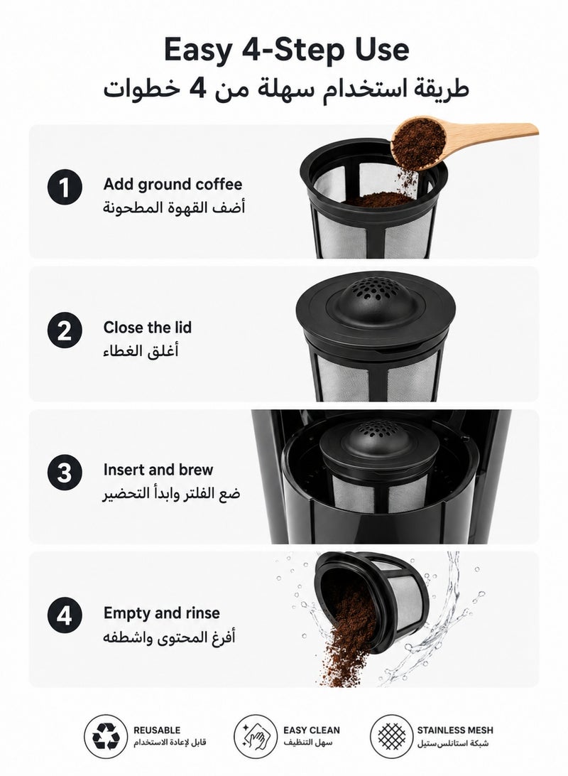 L-duck 3PCS Reusable K-Cup Coffee Filters with Small Spoon – Refillable Stainless Steel Mesh Coffee Pods Compatible with Selected Keurig 1.0 Coffee Makers, Easy to Fill, Rinse and Reuse, Black - Image 5