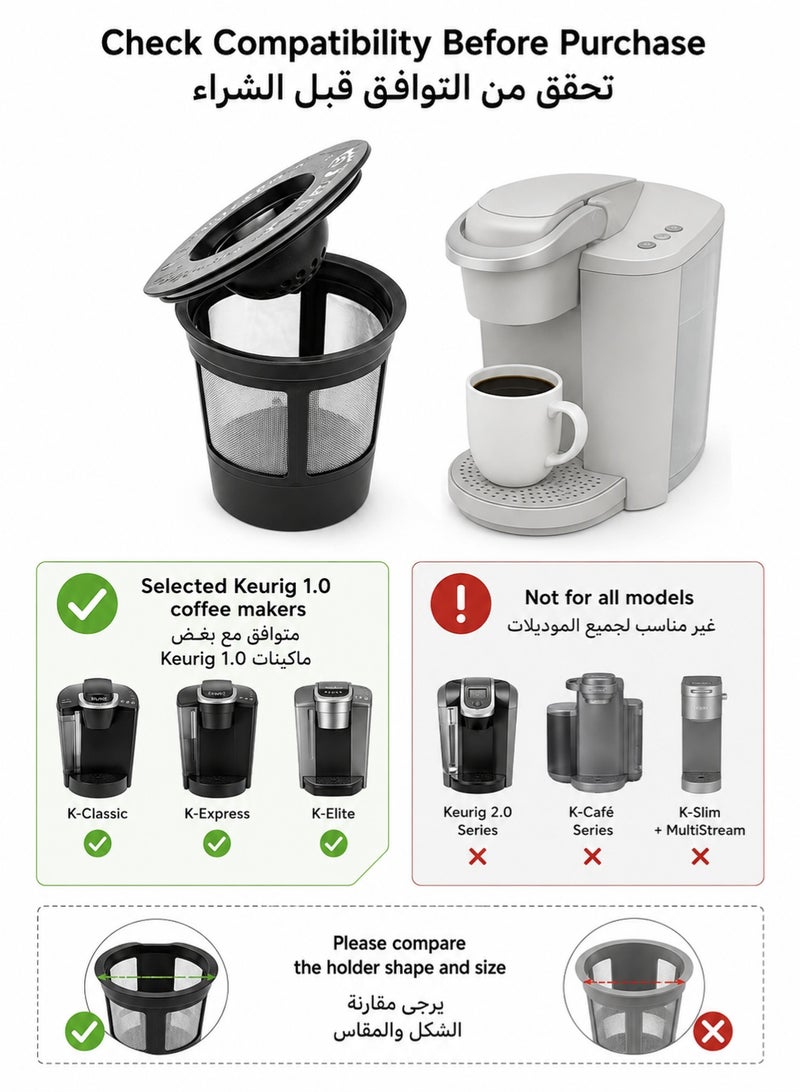 L-duck 3PCS Reusable K-Cup Coffee Filters with Small Spoon – Refillable Stainless Steel Mesh Coffee Pods Compatible with Selected Keurig 1.0 Coffee Makers, Easy to Fill, Rinse and Reuse, Black - Image 4
