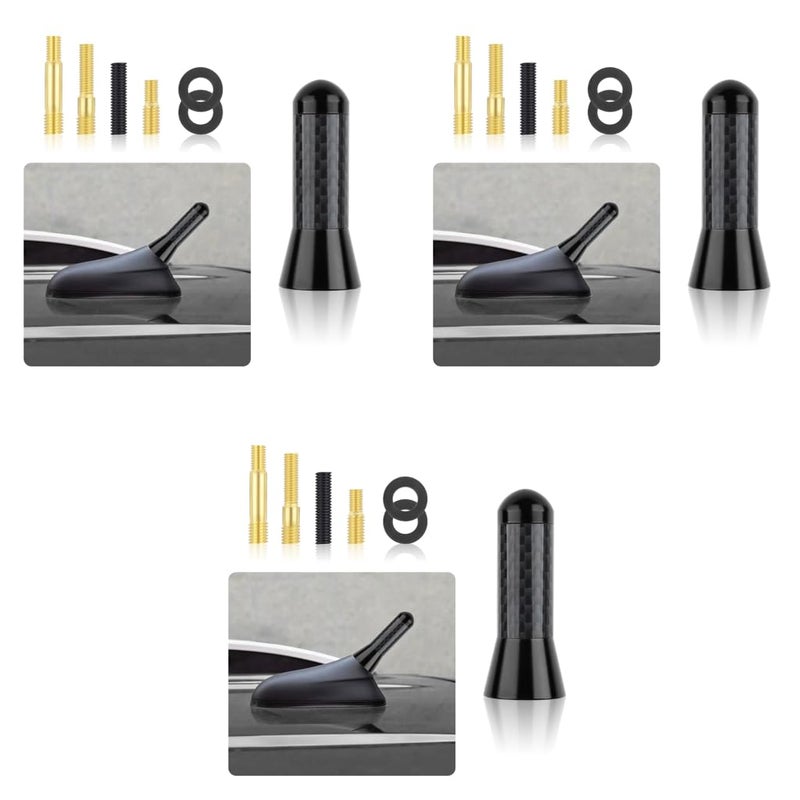 STHIRA ® Car Short Antenna Decorative 1.37 Inch Sporty Carbon Fiber Stubby Antennas for Roof Trunk 3PCS - Image 1
