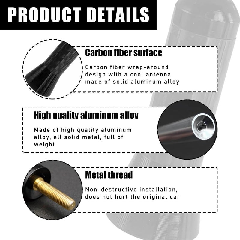 STHIRA ® Car Short Antenna Decorative 1.37 Inch Sporty Carbon Fiber Stubby Antennas for Roof Trunk 3PCS - Image 3