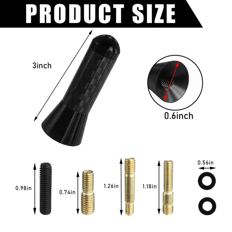 STHIRA ® Car Short Antenna Decorative 1.37 Inch Sporty Carbon Fiber Stubby Antennas for Roof Trunk 3PCS - Image 2