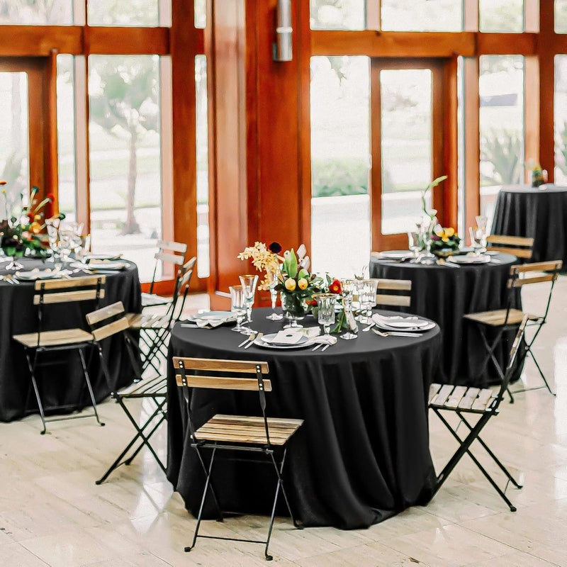FXKS 4 Packs Black Round Table Cloth 108 Inch Circular Table Cloth, Stain and Resistant Washable Polyester Round Tablecloth Table Cover for Wedding Parties Banquet Reception Gift Table - Image 2