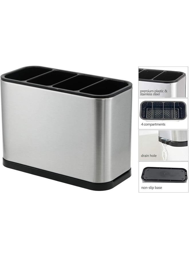 Kitchen Utensil Crock Holder 4 Divider Stainless Steel Kitchen Storage Organiser Cutlery Holder Anti Slip Water Draining Design Easy to Clean for All Kitchens Countertop  - Image 4