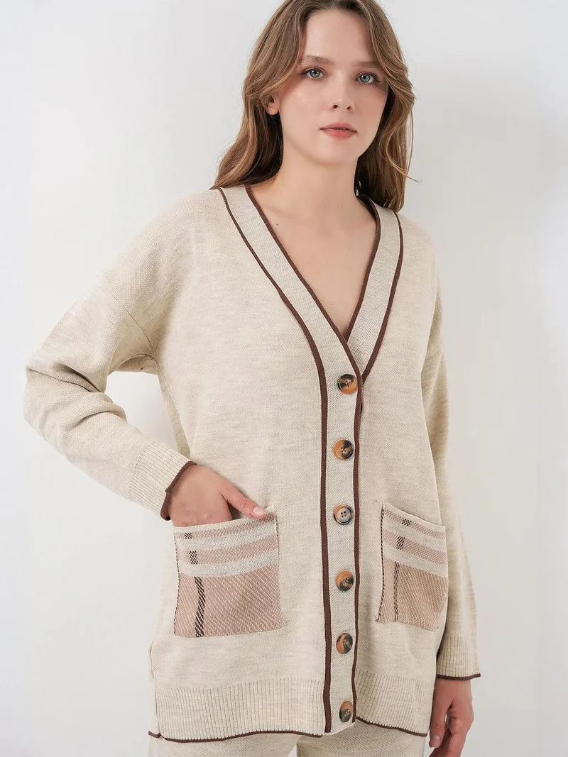 BIG DART BDART Pocket Detailed V-neck Cardigan and Wide Leg Pants Set