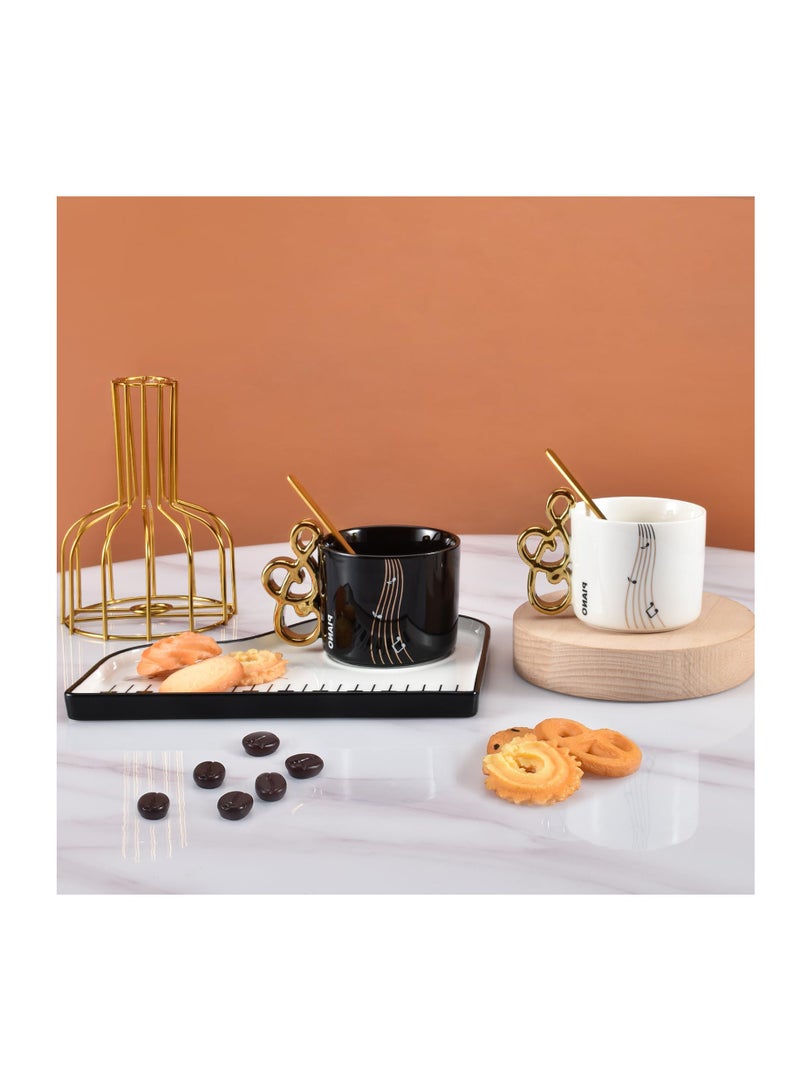 SOLARAE Ceramic Coffee Mug Saucer Set, 6.5 oz/200 ml, Creative Cute Piano Shaped Cup with Spoon and Saucer for Office and Home, for Tea Latte Milk, Elegant White - Image 3