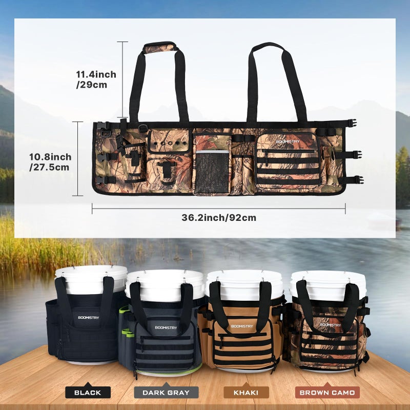 Boomistry Fishing Bucket Organizer for 5 Gallon Bucket Accessories, Fishing Tackle Bag with Adjustable Buckle, Fishing Rod Bag with 15 Multi-Pockets for Fishing Gear and Equipment (Brown Camo) - Image 2