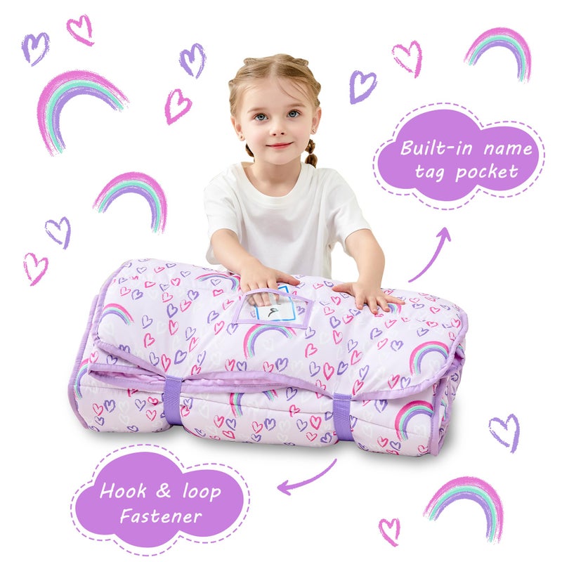 Lasoftan Toddler Nap Mat with Pillow and Blanket, Extra Large Rolled Napping Mats,Toddler Nap mats for Boys Girls, Kids Sleeping Mat for Daycare, Preschool Travel Camping, Rainbow - Image 3