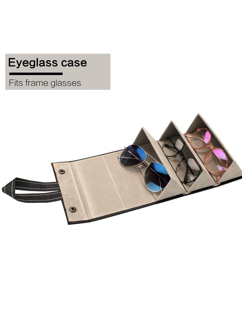 SYOSI Travel Sunglasses Organizer, Foldable PU Leather Multi Glasses 3 Slot Display Container Portable Glasses Storage Bag Ladies Men Hanging Glasses Holder (Black)  - Image 2