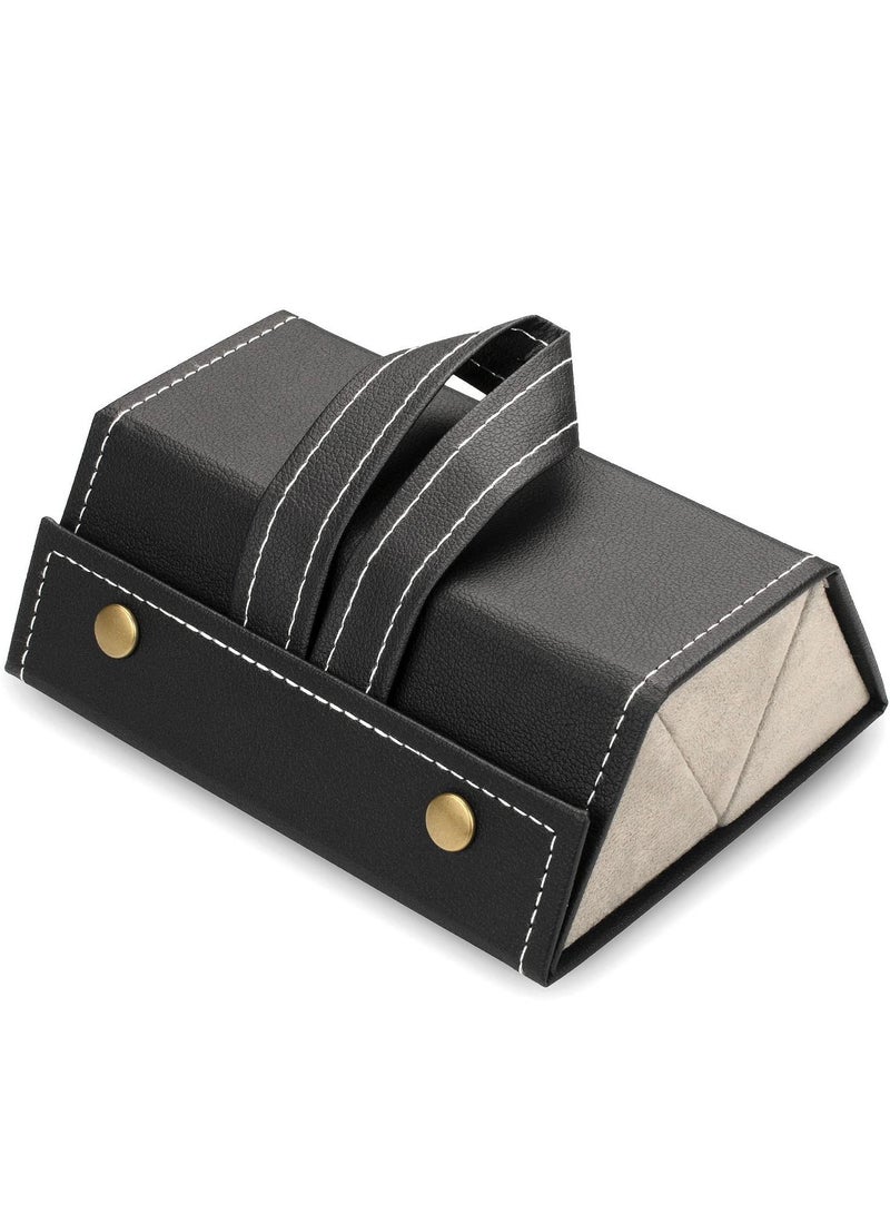 SYOSI Travel Sunglasses Organizer, Foldable PU Leather Multi Glasses 3 Slot Display Container Portable Glasses Storage Bag Ladies Men Hanging Glasses Holder (Black)  - Image 1