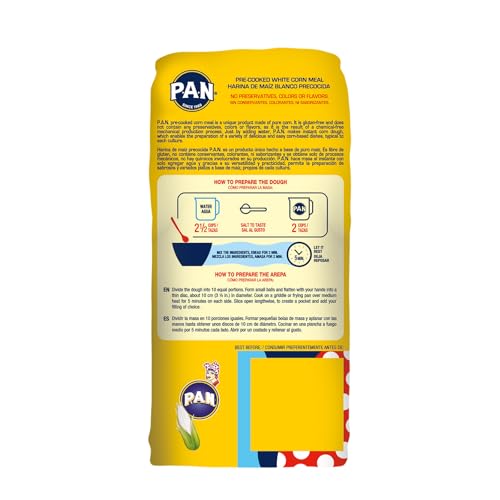 P.A.N. White Corn Meal – Pre-cooked Gluten Free and Kosher Flour for Arepas (2.2 lb/Pack of 4) - Image 2