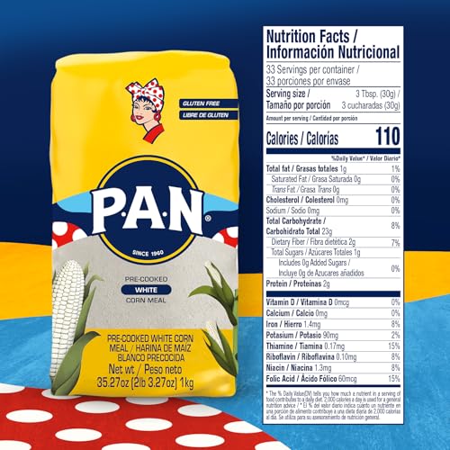 P.A.N. White Corn Meal – Pre-cooked Gluten Free and Kosher Flour for Arepas (2.2 lb/Pack of 4) - Image 3