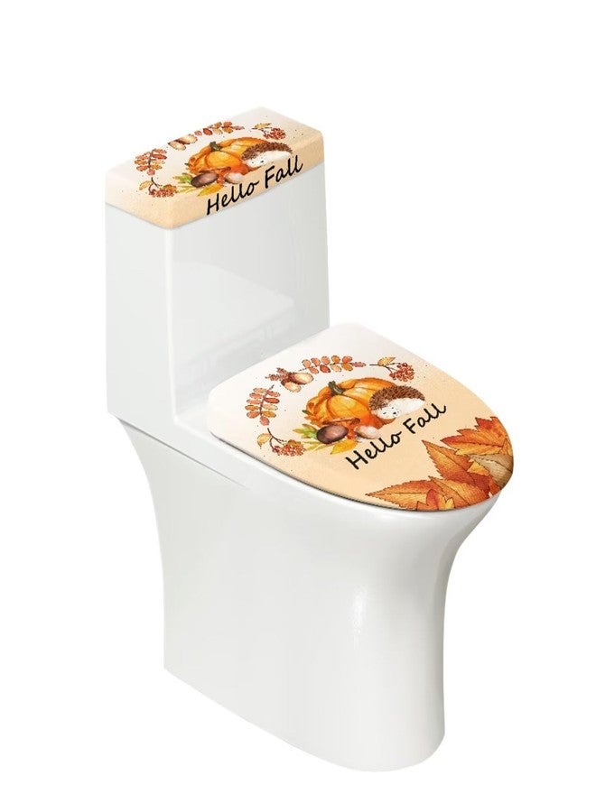 GLENLCWE Fall Pumpkin Toilet Lid Cover and Toilet Tank Lid Cover Set of 2,Autumn Toilet Lid Cover Set for Bathroom Decor Elastic Toilet Lid Cover Replacement Universal - Image 1
