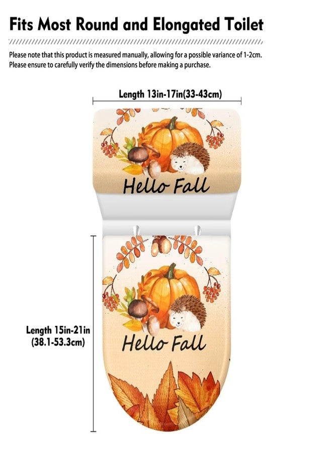GLENLCWE Fall Pumpkin Toilet Lid Cover and Toilet Tank Lid Cover Set of 2,Autumn Toilet Lid Cover Set for Bathroom Decor Elastic Toilet Lid Cover Replacement Universal - Image 5