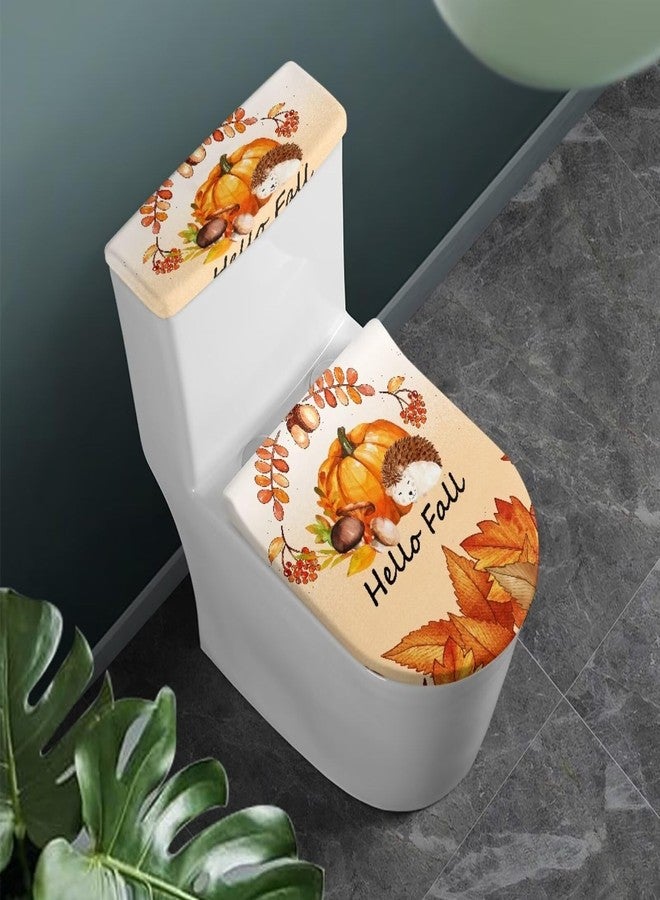GLENLCWE Fall Pumpkin Toilet Lid Cover and Toilet Tank Lid Cover Set of 2,Autumn Toilet Lid Cover Set for Bathroom Decor Elastic Toilet Lid Cover Replacement Universal - Image 2