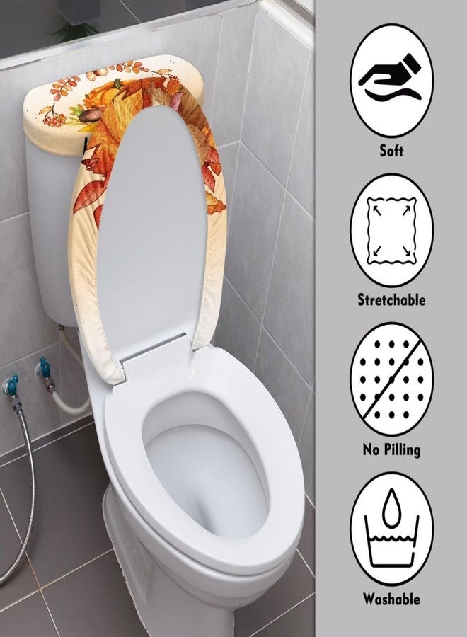 GLENLCWE Fall Pumpkin Toilet Lid Cover and Toilet Tank Lid Cover Set of 2,Autumn Toilet Lid Cover Set for Bathroom Decor Elastic Toilet Lid Cover Replacement Universal - Image 3