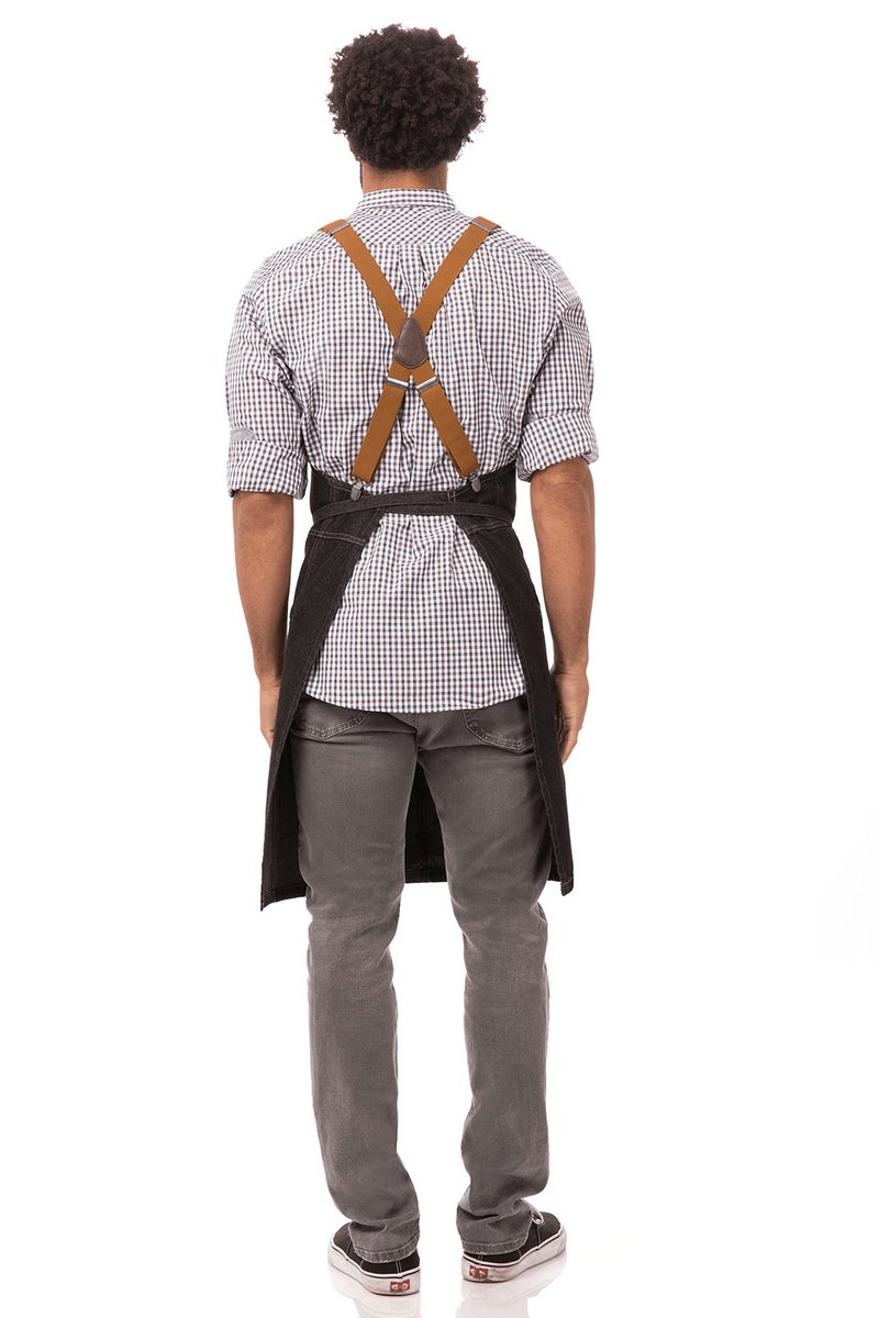 Chef Works Unisex Berkeley Bib Apron, Black W/Desert Sand Suspenders, One Size - Image 3