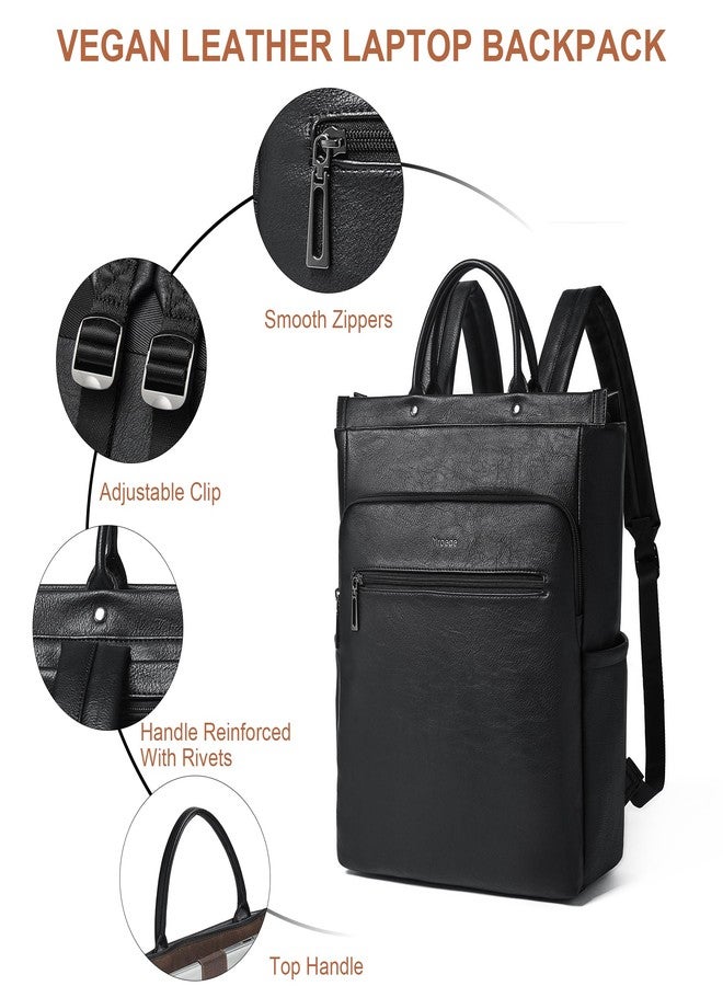Mroede Leather Laptop Backpack for Women, Travel Backpack Purse Fits 15.6 Inch Laptop, Casual Daypack with Laptop Compartment for Teachers College Work Business Nurse Weekender, Black - Image 3