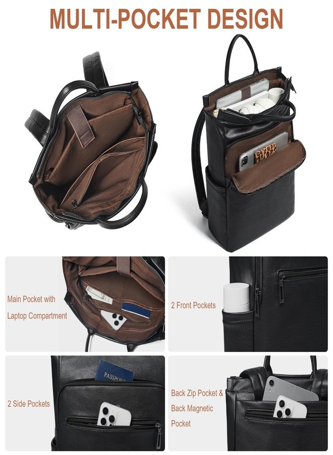 Mroede Leather Laptop Backpack for Women, Travel Backpack Purse Fits 15.6 Inch Laptop, Casual Daypack with Laptop Compartment for Teachers College Work Business Nurse Weekender, Black - Image 2
