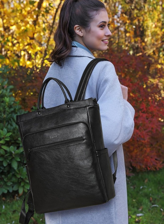 Mroede Leather Laptop Backpack for Women, Travel Backpack Purse Fits 15.6 Inch Laptop, Casual Daypack with Laptop Compartment for Teachers College Work Business Nurse Weekender, Black - Image 5