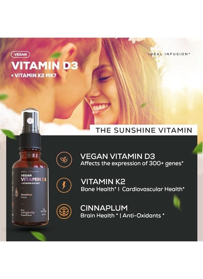 Ideal Infusion - Vegan Vitamin D3 5000 iu with K2 (MK-7) Liquid Spray: Organic Plum with Cinnamon - Bone Health, Immune Support, Bone Structure (75 Servings) - Image 1