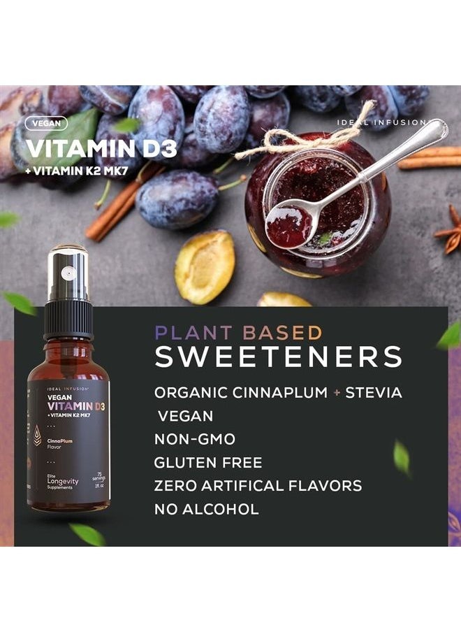 Ideal Infusion - Vegan Vitamin D3 5000 iu with K2 (MK-7) Liquid Spray: Organic Plum with Cinnamon - Bone Health, Immune Support, Bone Structure (75 Servings) - Image 1