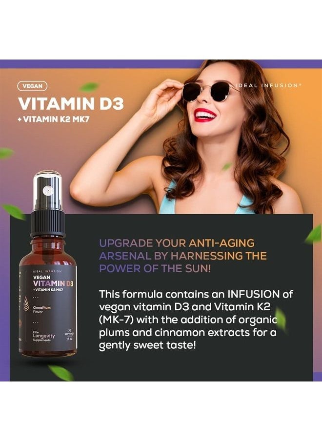 Ideal Infusion - Vegan Vitamin D3 5000 iu with K2 (MK-7) Liquid Spray: Organic Plum with Cinnamon - Bone Health, Immune Support, Bone Structure (75 Servings) - Image 1