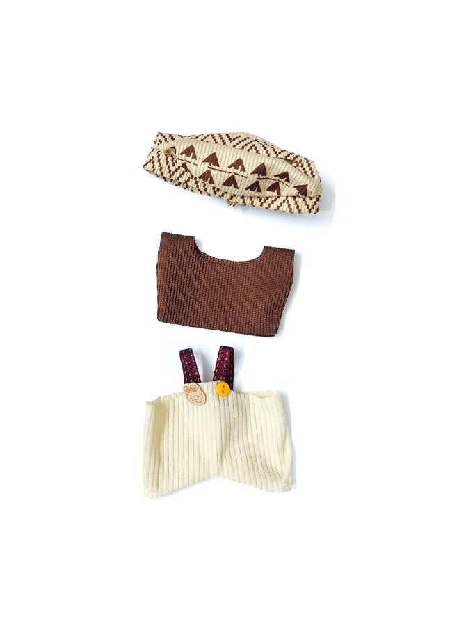 Burgundy & White Doll Outfit Set: Knit Top + Bottoms + Cap for 17cm Dolls (Doll/Shoes Not Included)  - Image 2