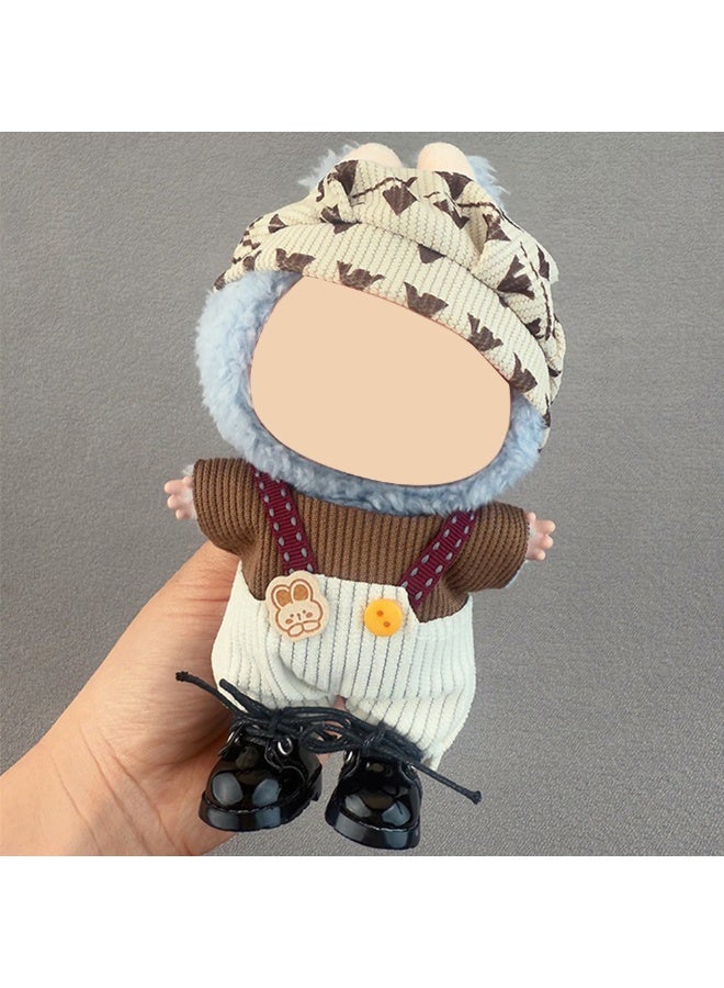 Burgundy & White Doll Outfit Set: Knit Top + Bottoms + Cap for 17cm Dolls (Doll/Shoes Not Included)  - Image 1