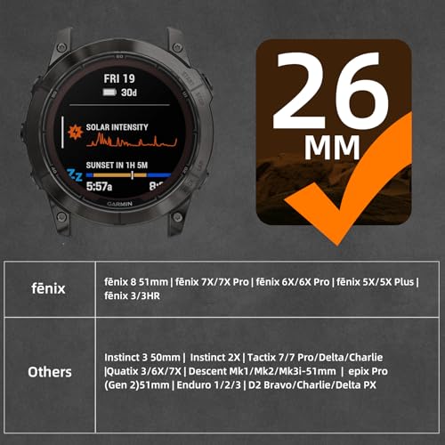 Bandletic حزام Bandletic متوافق مع ساعة Garmin Fenix 5X - حزام بارا كورد عسكري للبقاء على قيد الحياة، سريع التركيب 26 مم لساعة Fenix 8 51 مم/7X/7X Pro/6X/6X Pro/5X Plus/3/3 HR/Instinct 3 50 مم/2X/Tactix/Enduro/Descent - Image 2