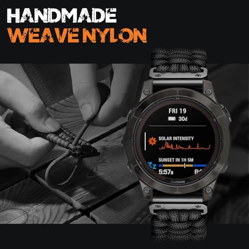 Bandletic حزام Bandletic متوافق مع ساعة Garmin Fenix 5X - حزام بارا كورد عسكري للبقاء على قيد الحياة، سريع التركيب 26 مم لساعة Fenix 8 51 مم/7X/7X Pro/6X/6X Pro/5X Plus/3/3 HR/Instinct 3 50 مم/2X/Tactix/Enduro/Descent - Image 3