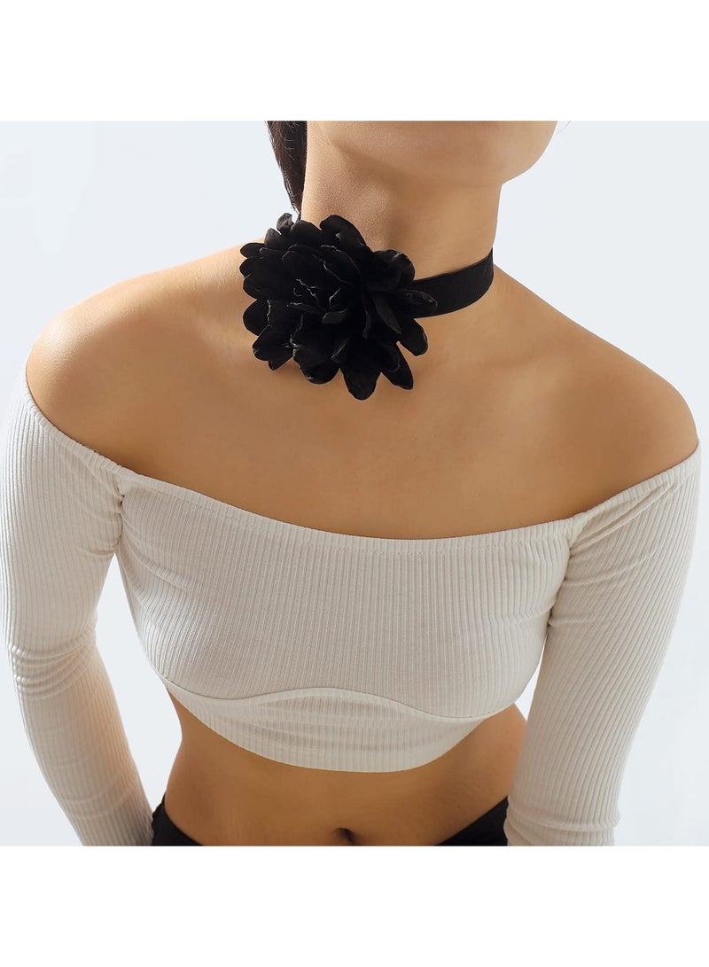 Captaintech Flower Choker Necklaces for Women Rose Choker Black Choker Necklace Rosette Camellia Daisy Floral Choker Necklace Black White Flower Choker Necklaces for Girls Spring Summer Necklace - Image 5