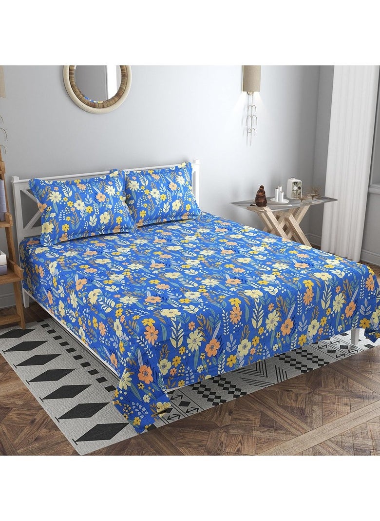 BSB HOME Premium Glace Cotton King Bed Sheets with 2 King Pillowcases by Kingston | Luxurious Soft Sheets (3 Piece Set, 275 X 275 CM Flat sheet, 50 X 75 CM Pillow Covers, Blue and Yellow)  - Image 1