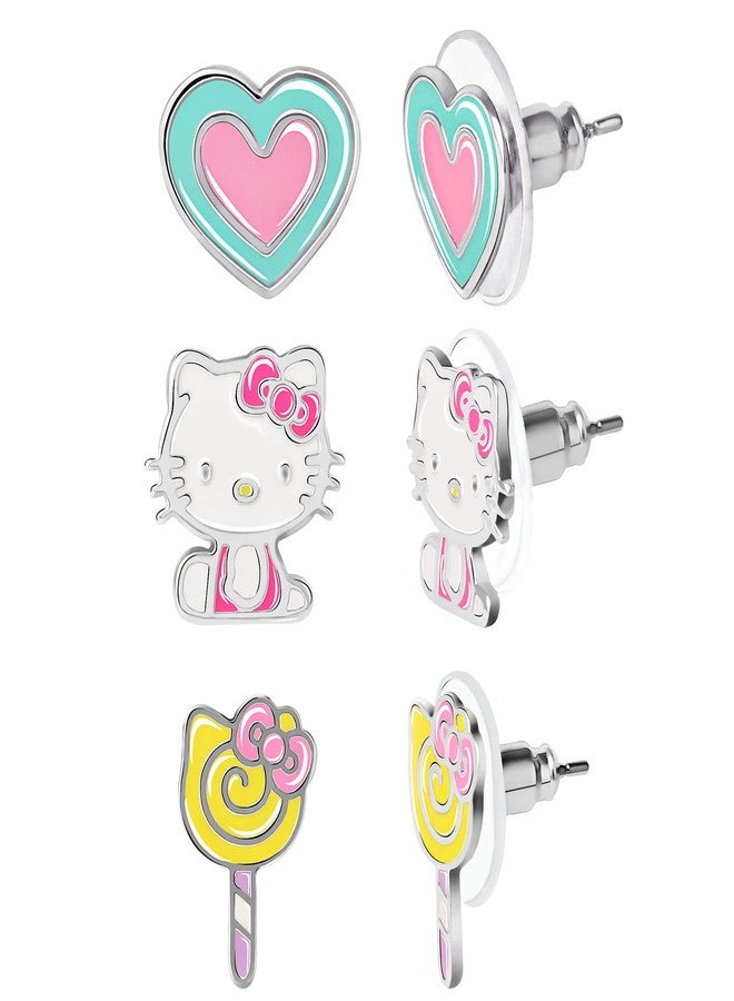 SALLY ROSE Sanrio Hello Kitty Stud Earrings Set 3-Piece - Hello Kitty Earrings Three Sets of Stud Earrings - Officially Licensed (Lollipop) - Image 4