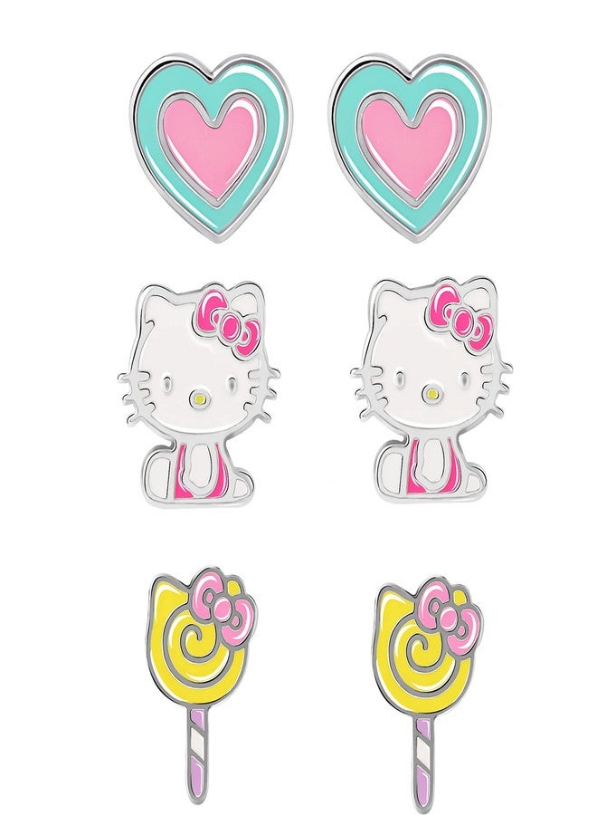 SALLY ROSE Sanrio Hello Kitty Stud Earrings Set 3-Piece - Hello Kitty Earrings Three Sets of Stud Earrings - Officially Licensed (Lollipop) - Image 1