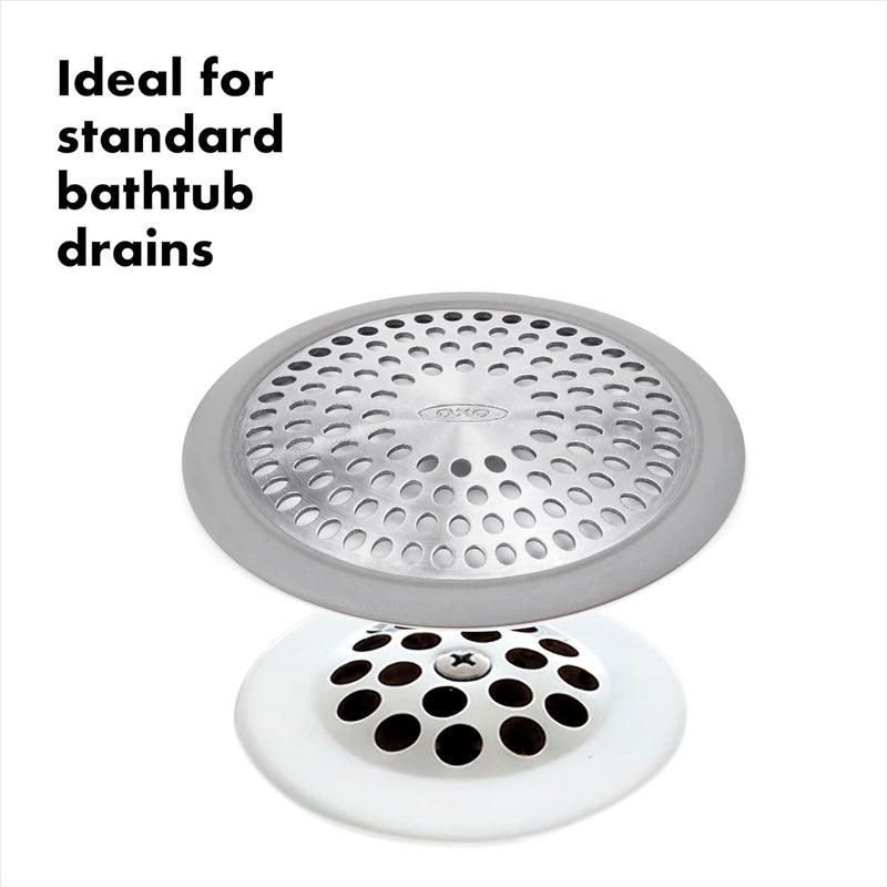 OXO Good Grips Bathtub Drain Protector - Stainless Steel with Silicone Rim - Image 3