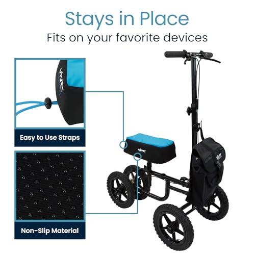 Vive Mobility Knee Walker Padded Gel Cover - Premium Comfort Gel Cushion, Accessory for Knee Scooters, Padded Accessories, Leg Cart Roller Improves Comfort During Injury, Fits Most Knee Trollys (Blue) - Image 5