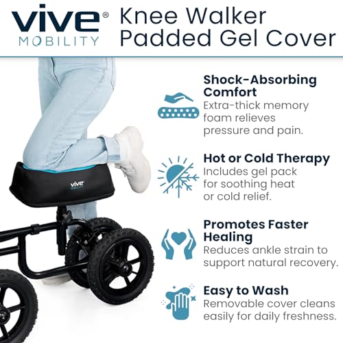 Vive Mobility Knee Walker Padded Gel Cover - Premium Comfort Gel Cushion, Accessory for Knee Scooters, Padded Accessories, Leg Cart Roller Improves Comfort During Injury, Fits Most Knee Trollys (Blue) - Image 2