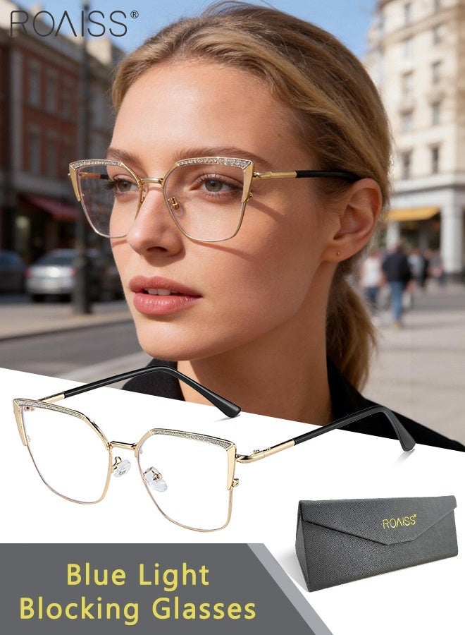 رويس نظارات قراءة أنيقة للنساء لحجب الضوء الأزرق، مضادة لإجهاد العين، مزودة بفلتر للضوء الأزرق، ومفصل زنبركي مرن، بتصميم عين القطة، ومرآة مسطحة. - Image 1