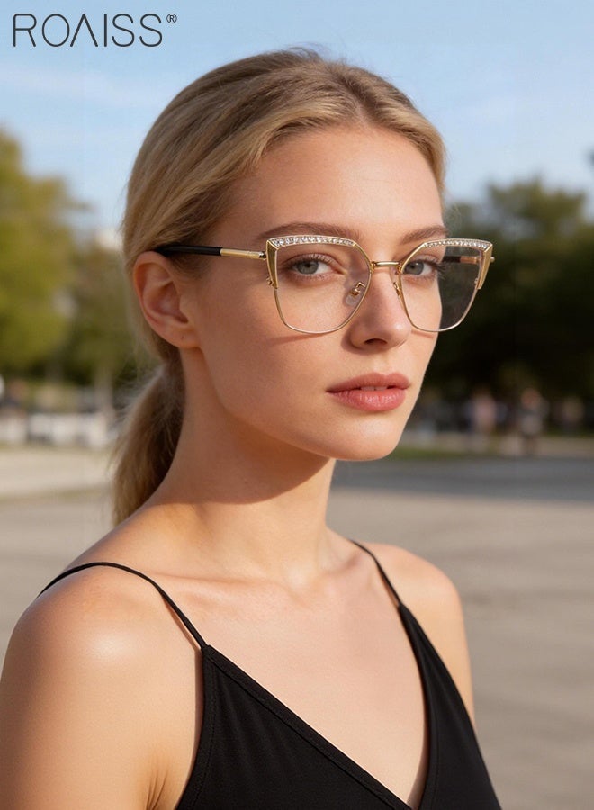 رويس نظارات قراءة أنيقة للنساء لحجب الضوء الأزرق، مضادة لإجهاد العين، مزودة بفلتر للضوء الأزرق، ومفصل زنبركي مرن، بتصميم عين القطة، ومرآة مسطحة. - Image 2