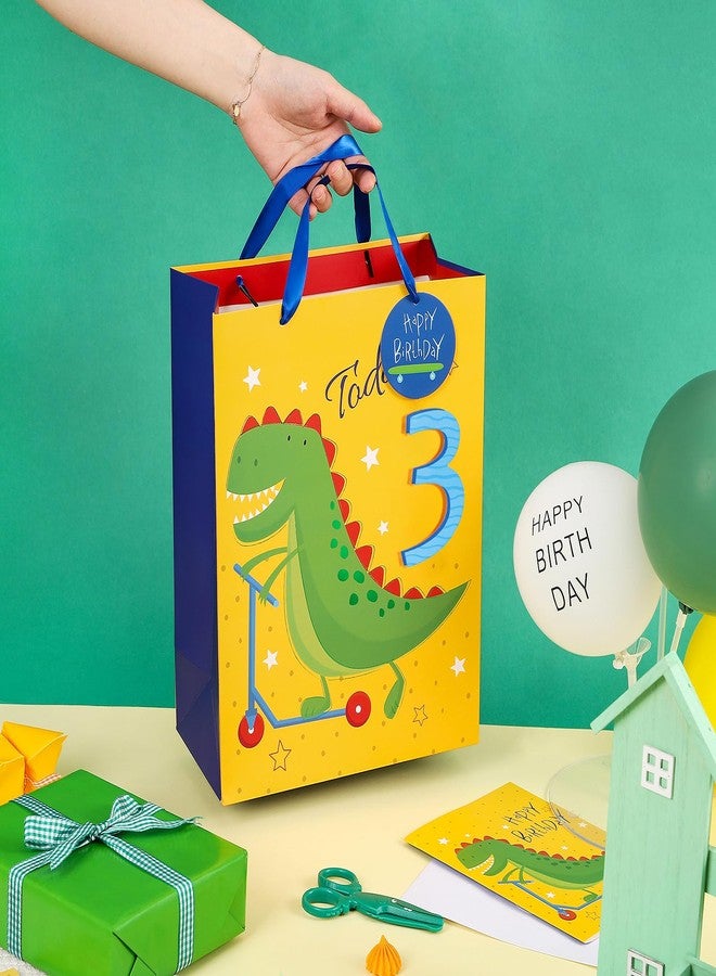 WRAPAHOLIC 13" Large 3rd Dinosaur Birthday Gift Bag with Card and Tissue Paper - Adorable Dinosaur and Today 3 Lettering for Boys Birthday - Image 5