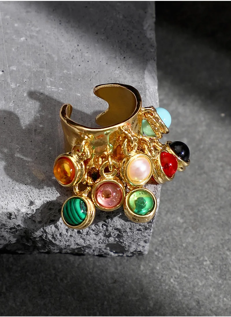 سوهي SOHI Women's The Drizzle Statement Ring For Casual Wear | California Gold Colour | Alloy Material | Adjustable Closure | Artificial Stone Ring | Statement Ring For Women & Girls