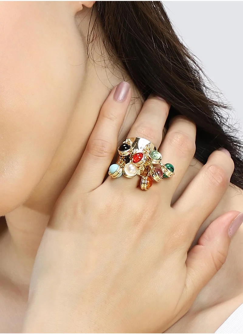 سوهي SOHI Women's The Drizzle Statement Ring For Casual Wear | California Gold Colour | Alloy Material | Adjustable Closure | Artificial Stone Ring | Statement Ring For Women & Girls
