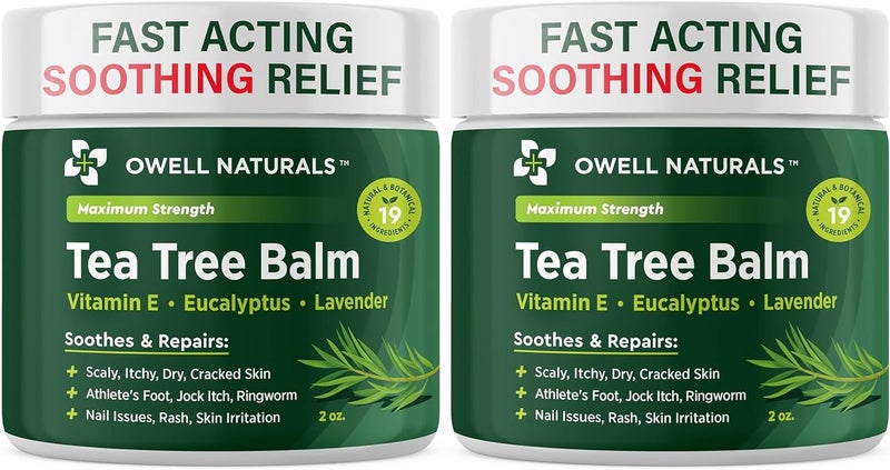 OWELL NATURALS Tea Tree Balm Oil with Vitamin E for Itchy, Dry, Flaky and Cracked Skin, Athletes Foot, Hands, Rashes, Bee Stings, Splinters, Poison Ivy, Insect Bites, Cuts and Burns, (2 Pack)