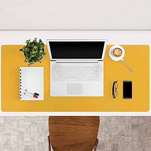 SHIDHMI Desk Pad, PU Leather Office Desk Mat, Dual Side, Ultra Thin, Extra Large, Waterproof Desk Blotter, Laptop Mouse Pad Table Protector for Office and Home (Navy Blue + Orange) - Image 4