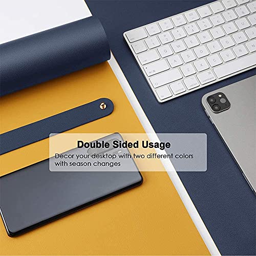 SHIDHMI Desk Pad, PU Leather Office Desk Mat, Dual Side, Ultra Thin, Extra Large, Waterproof Desk Blotter, Laptop Mouse Pad Table Protector for Office and Home (Navy Blue + Orange) - Image 3